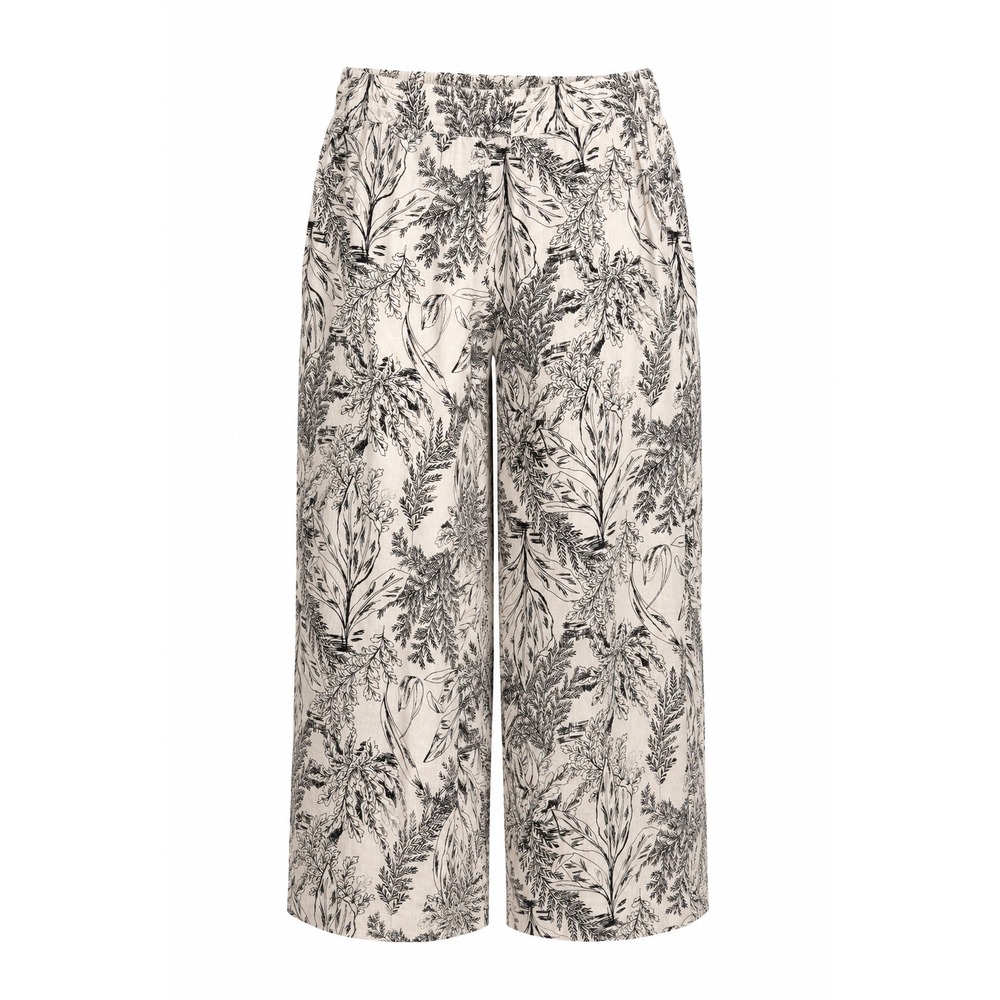 Tahari Women's 100% Linen Botanical Print Pull-On Wide Leg Crop Pants XL